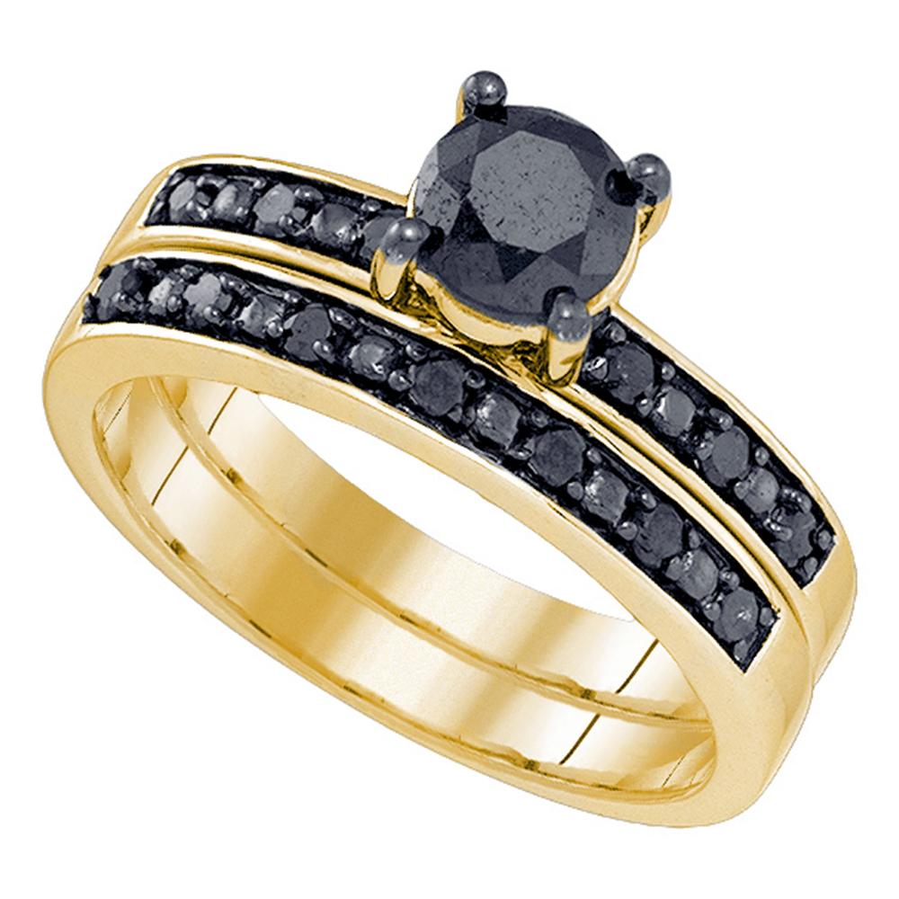 10kt Yellow Gold Womens Round Black Color Enhanced Diamond Bridal Wedding Engagement Ring Band Set 1.00 Cttw