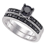 10kt White Gold Womens Round Black Color Enhanced Diamond Bridal Wedding Engagement Ring Band Set 1.00 Cttw