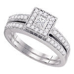 10kt White Gold Womens Princess Diamond Square Halo Bridal Wedding Engagement Ring Band Set 1/2 Cttw