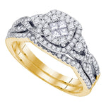14kt Yellow Gold Womens Princess Round Diamond Soleil Cluster Bridal Wedding Engagement Ring Band Set 3/4 Cttw