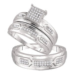 10kt White Gold His & Hers Round Diamond Cluster Matching Bridal Wedding Ring Band Set 1/5 Cttw