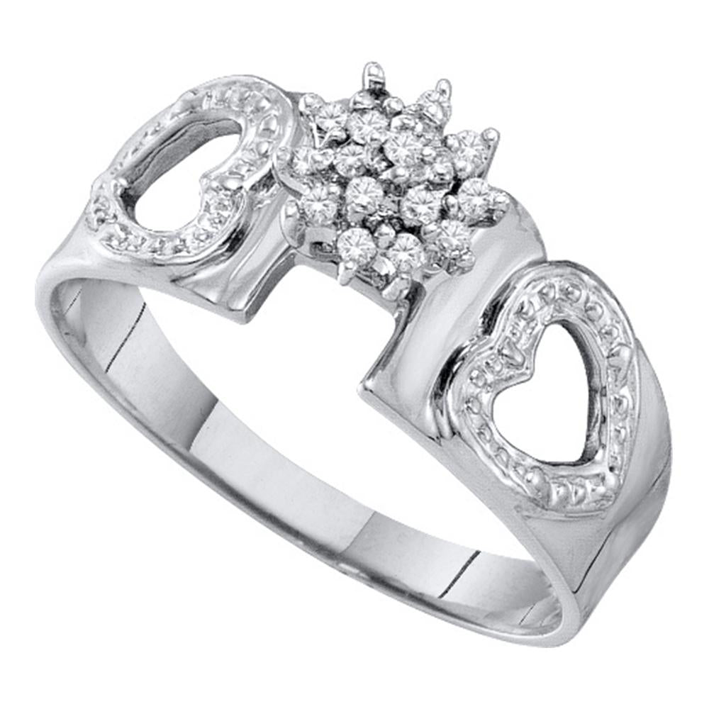 10kt White Gold Womens Round Diamond Heart Love Ring 1/10 Cttw