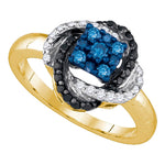 10kt Yellow Gold Womens Round Blue Color Enhanced Diamond Cluster Ring 1/2 Cttw