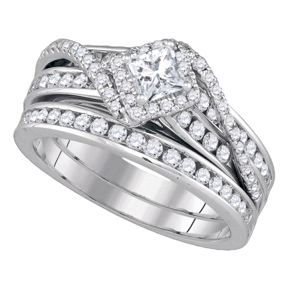 14kt White Gold Womens Princess Diamond Bridal Wedding Engagement Ring Band Set 1-1/4 Cttw