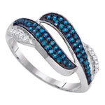 10kt White Gold Womens Round Blue Color Enhanced Diamond Bypass Double Row Band 1/3 Cttw