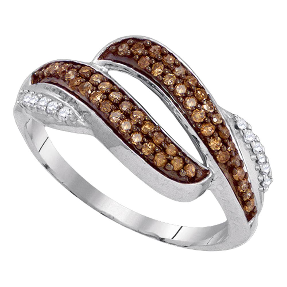 10kt White Gold Womens Round Brown Color Enhanced Diamond Band Ring 1/3 Cttw