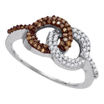 10kt White Gold Womens Round Cognac-brown Color Enhanced Diamond Linked Circle Ring 1/3 Cttw