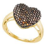 10kt Yellow Gold Womens Round Cognac-brown Color Enhanced Diamond Heart Love Ring 5/8 Cttw