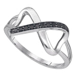 10kt White Gold Womens Round Black Color Enhanced Diamond Infinity Ring 1/10 Cttw