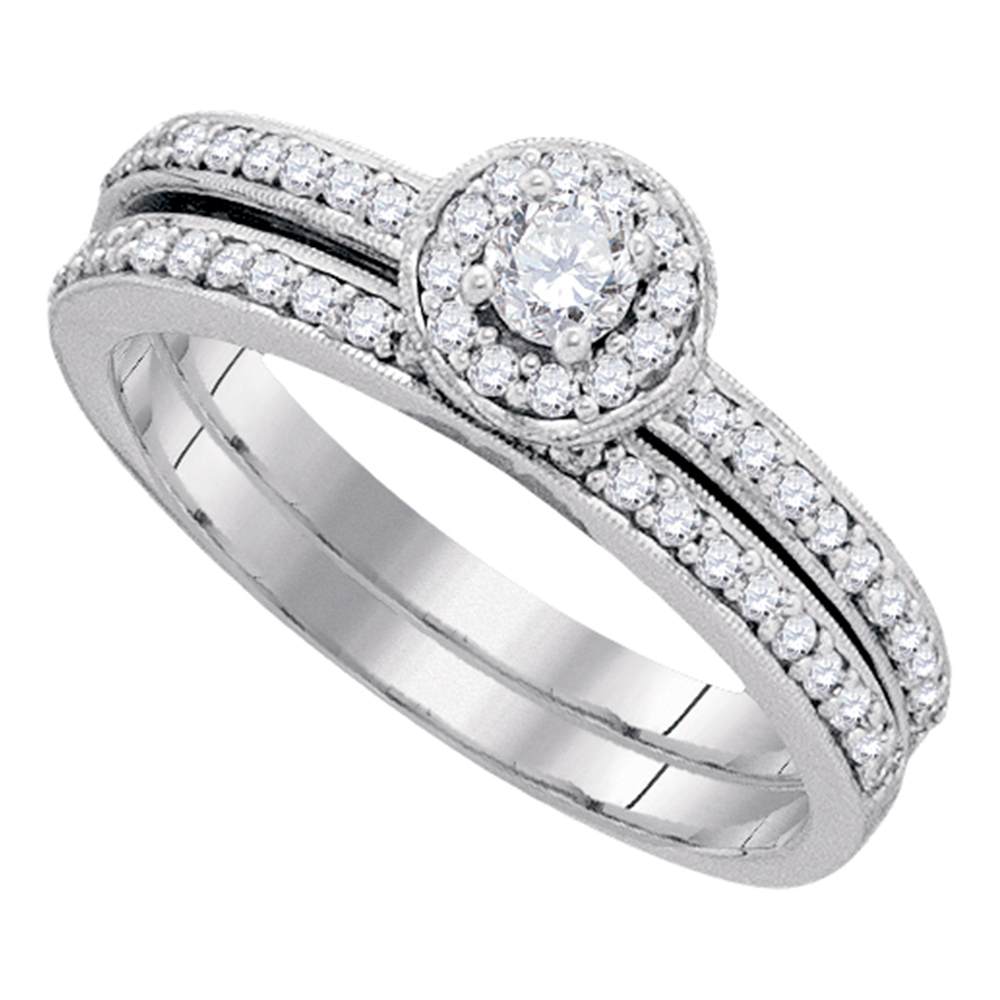 10kt White Gold Womens Round Diamond Bridal Wedding Engagement Ring Band Set 1/2 Cttw