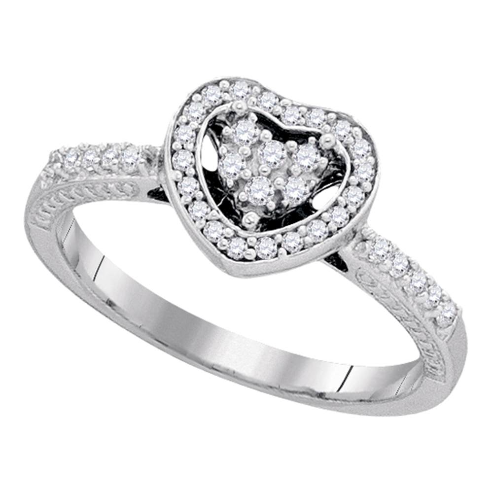 10kt White Gold Womens Round Diamond Simple Heart Halo Ring 1/4 Cttw