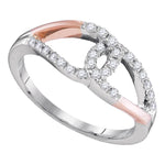 10kt Two-tone White Rose Gold Womens Round Diamond Loop Lasso Knot Band Ring 1/4 Cttw