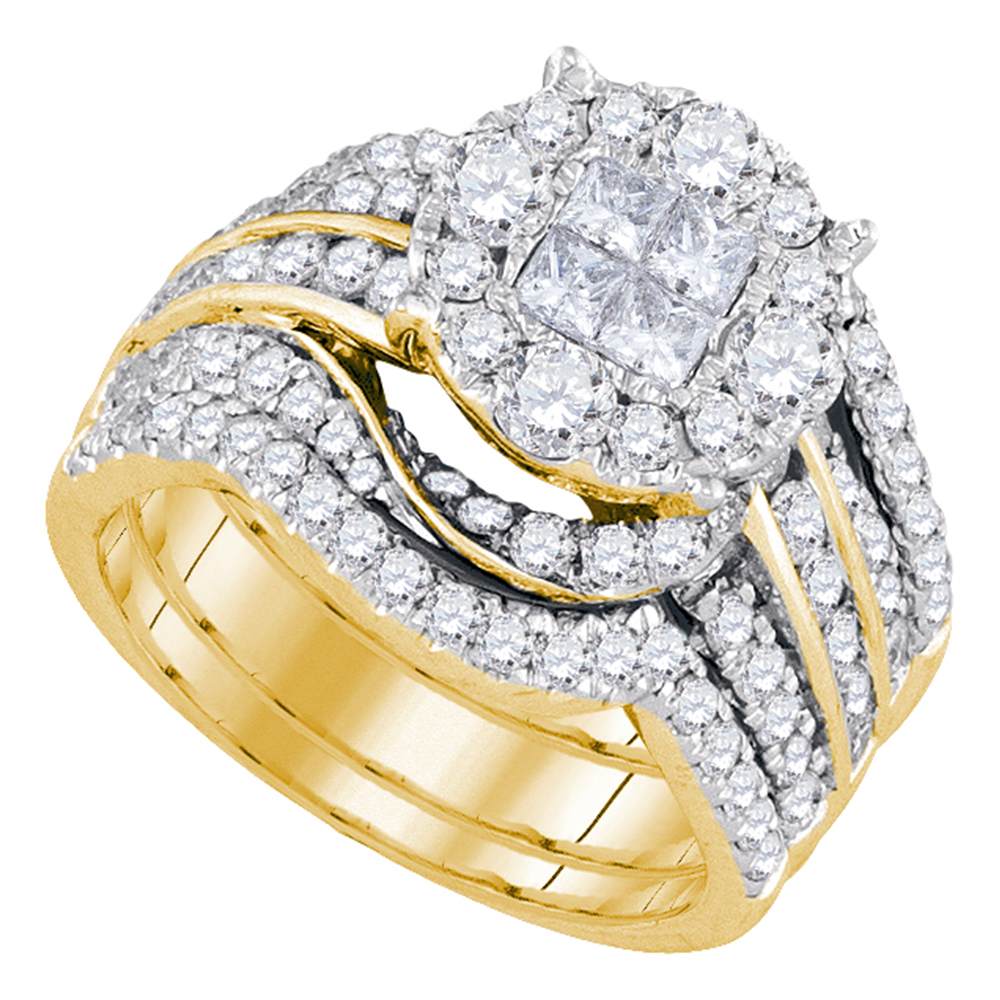 14kt Yellow Gold Womens Princess Round Diamond Soleil Bridal Wedding Engagement Ring Band Set 2-1/2 Cttw