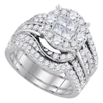 14kt White Gold Womens Princess Round Diamond Soleil Bridal Wedding Engagement Ring Band Set 2-1/2 Cttw