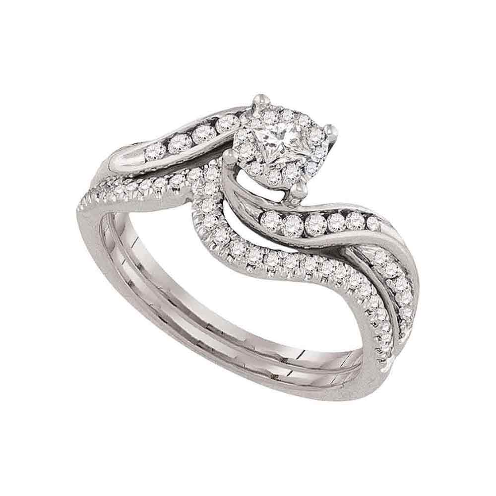 14kt White Gold Womens Princess Diamond Bridal Wedding Engagement Ring Band Set 1/2 Cttw