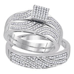 10kt White Gold His & Hers Round Diamond Square Cluster Matching Bridal Wedding Ring Band Set 3/8 Cttw