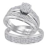 10kt White Gold His & Hers Round Diamond Cluster Matching Bridal Wedding Ring Band Set 1/2 Cttw