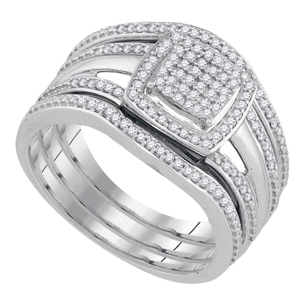 10kt White Gold Womens Round Diamond Square Bridal Wedding Engagement Ring 3-Piece Set 1/3 Cttw