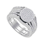 10k White Gold Womens Round Diamond Cluster Bridal Wedding Engagement Ring Band Set 3/8 Cttw