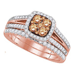 14kt Rose Gold Womens Round Brown Diamond Bridal Wedding Engagement Ring Band Set 1.00 Cttw