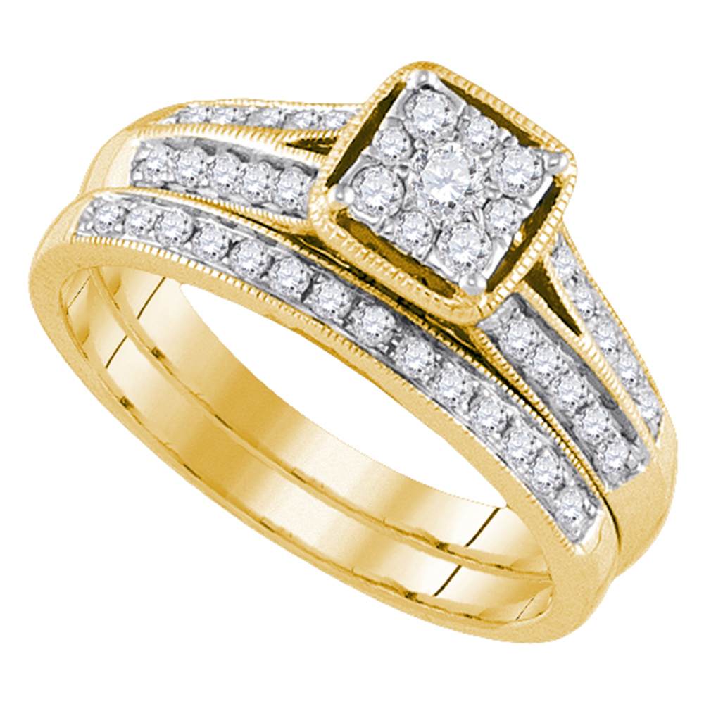 14kt Yellow Gold Womens Round Diamond Bridal Wedding Engagement Ring Band Set 1/2 Cttw