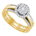 14kt Yellow Gold Womens Round Diamond Bridal Wedding Engagement Ring Band Set 1/2 Cttw