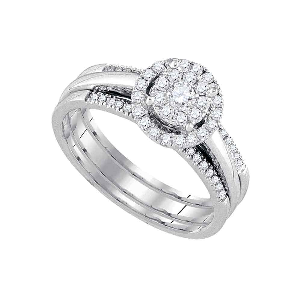 14kt White Gold Womens Round Diamond Bridal Wedding Engagement Ring Band Set 1/2 Cttw