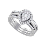 14k White Gold Round Diamond Teardrop Cluster 3-Piece Bridal Wedding Engagement Ring Set 1/2 Cttw