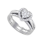 14kt White Gold Womens Diamond Heart 3-Piece Bridal Wedding Engagement Ring Band Set 1/2 Cttw