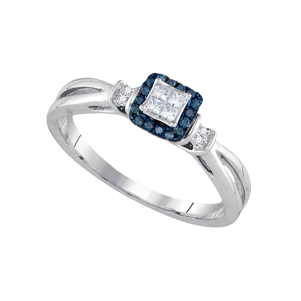 14kt White Gold Womens Princess Blue Color Enhanced Diamond Fashion Ring 1/6 Cttw