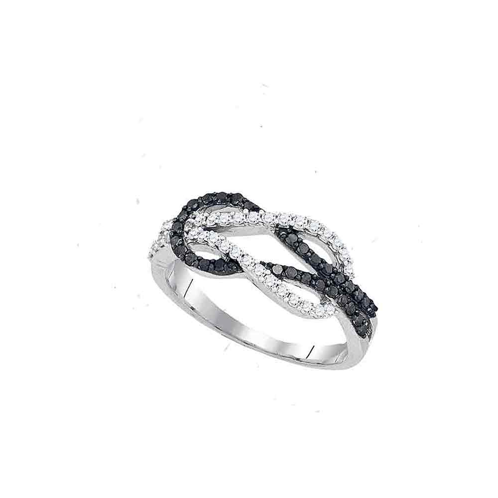 10kt White Gold Womens Round Black Color Enhanced Diamond Double Linked Knot Band Ring 1/2 Cttw