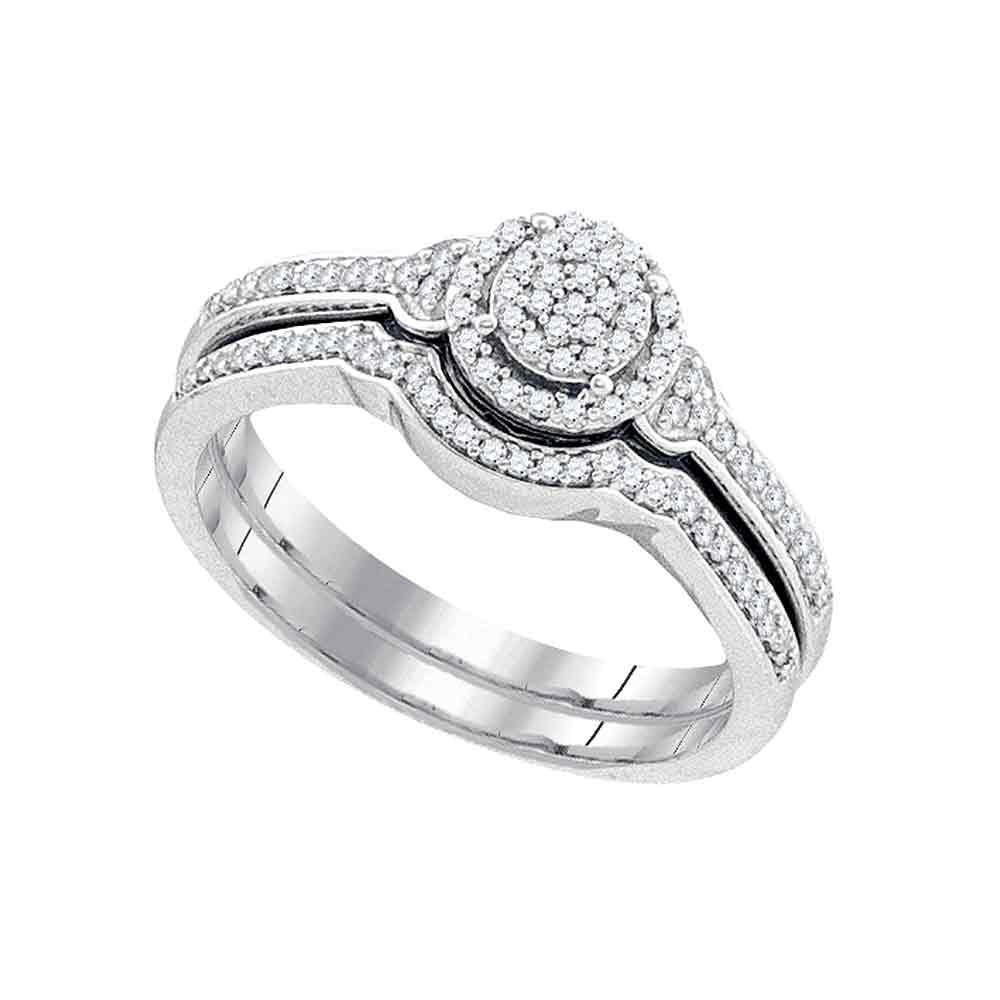 10k White Gold Womens Round Diamond Cluster Bridal Wedding Engagement Ring band Set 1/4 Cttw