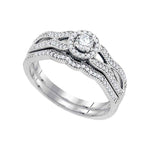 10kt White Gold Womens Round Diamond Bridal Wedding Engagement Ring Band Set 3/8 Cttw