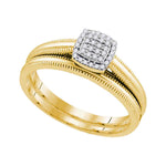 10kt Yellow Gold Womens Round Diamond Milgrain Bridal Wedding Engagement Ring Band Set 1/10 Cttw