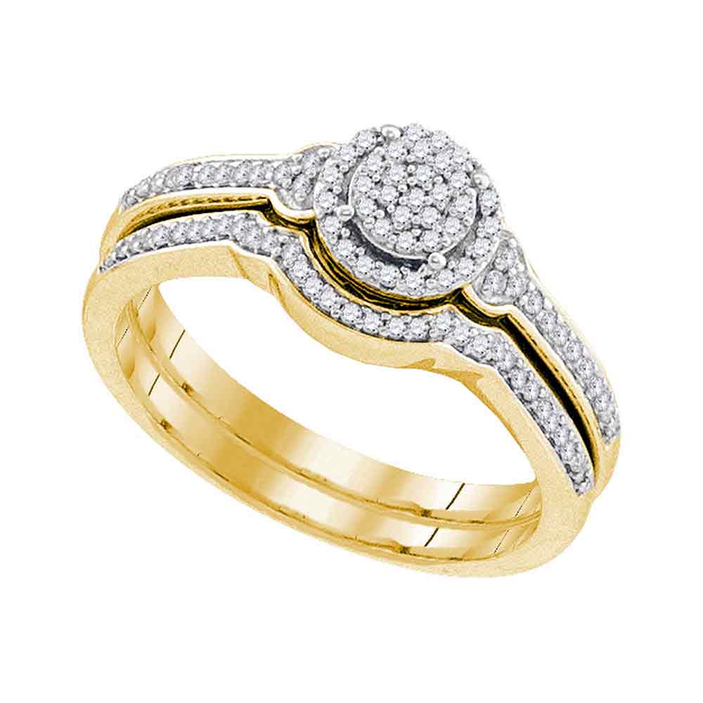 10k Yellow Gold Womens Round Diamond Cluster Bridal Wedding Engagement Ring band Set 1/4 Cttw