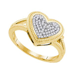 10kt Yellow Gold Womens Round Diamond Rope Heart Love Cluster Ring 1/6 Cttw