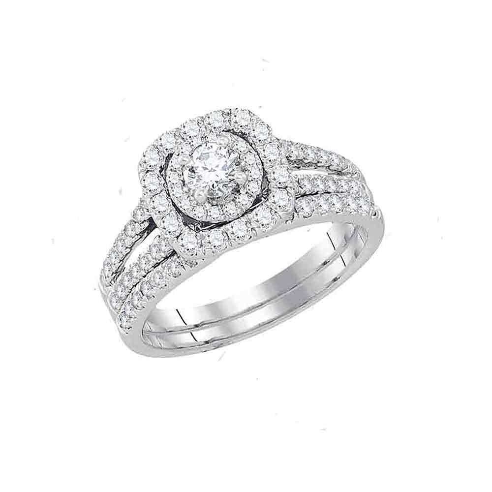 14kt White Gold Womens Round Diamond Bridal Wedding Engagement Ring Band Set 1-1/2 Cttw