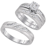 10kt White Gold His & Hers Round Diamond Solitaire Matching Bridal Wedding Ring Band Set 3/8 Cttw