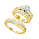 10k Yellow Gold Round Diamond Matching Trio Mens Womens Wedding Bridal Ring Set 1/3 Cttw