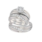 10k White Gold Round Diamond Mens Womens Matching Trio Wedding Engagement Bridal Ring Band Set