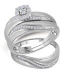 10k White Gold Round Diamond Mens Womens Trio Matching Halo Wedding Bridal Ring Set 1/5 Cttw