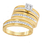 10kt Yellow Gold His & Hers Round Diamond Solitaire Matching Bridal Wedding Ring Band Set 1/3 Cttw