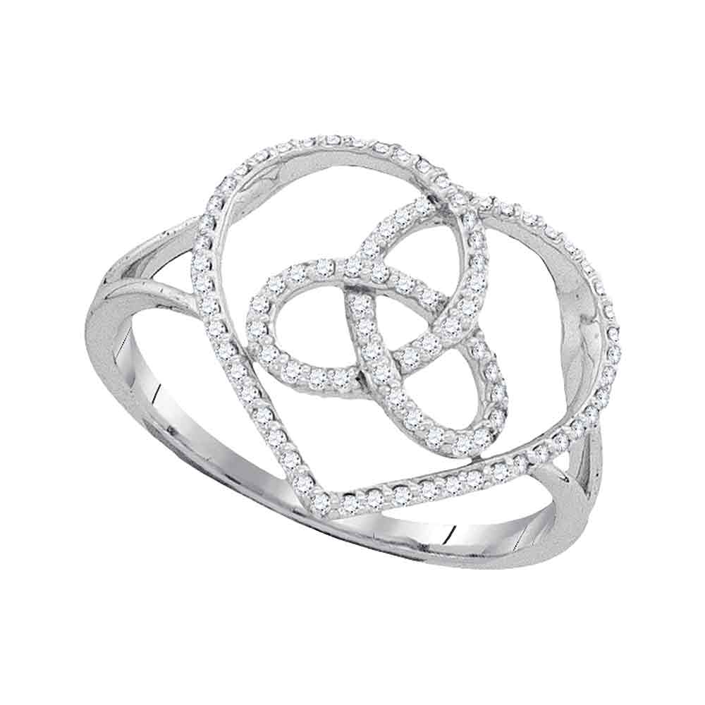 10kt White Gold Womens Round Diamond Heart Triquetra Trinity Ring 1/6 Cttw