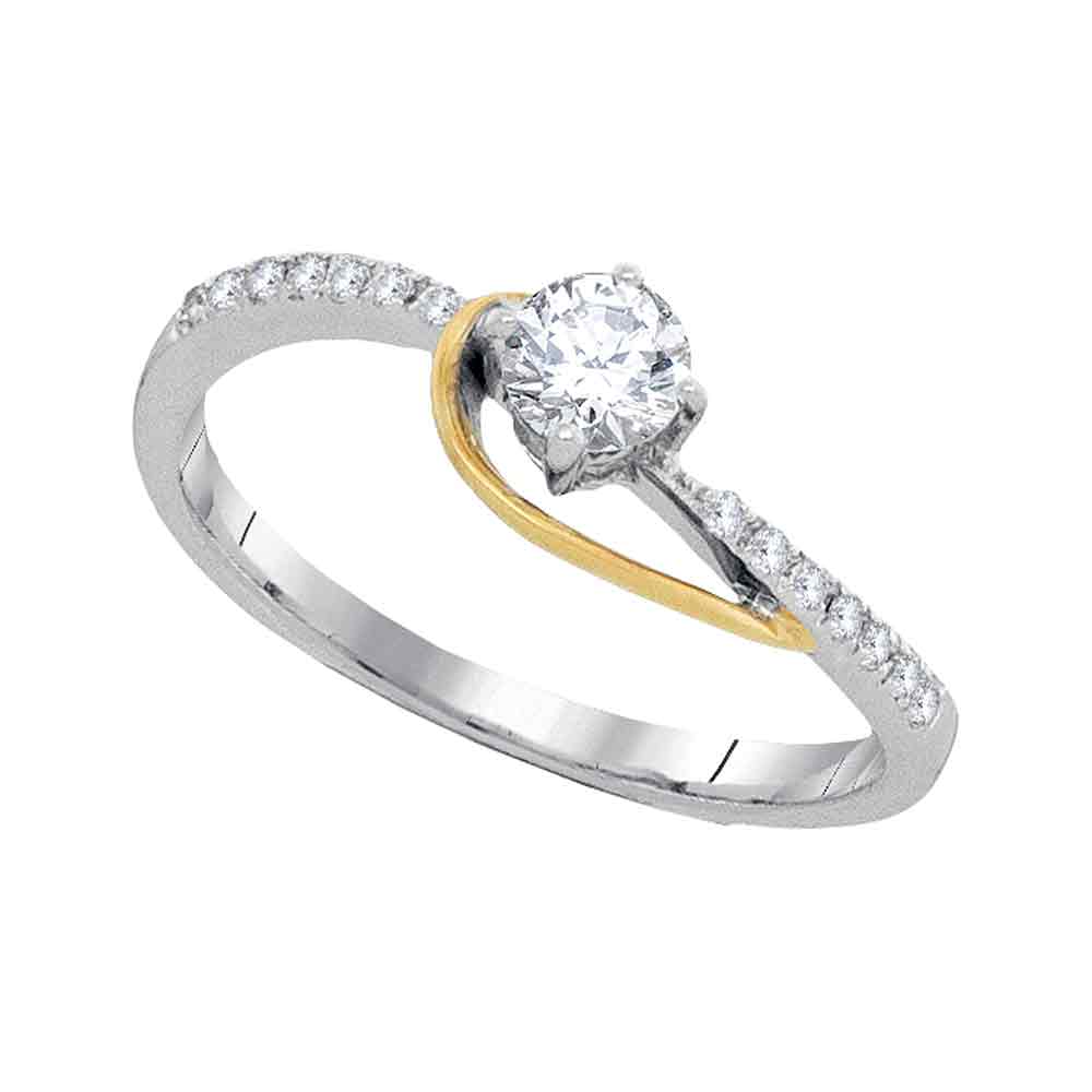 10kt Two-tone Gold Womens Round Diamond Solitaire Bridal Wedding Engagement Ring 1/5 Cttw