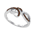 10kt White Gold Womens Round Cognac-brown Color Enhanced Diamond Crossover Woven Band 1/5 Cttw