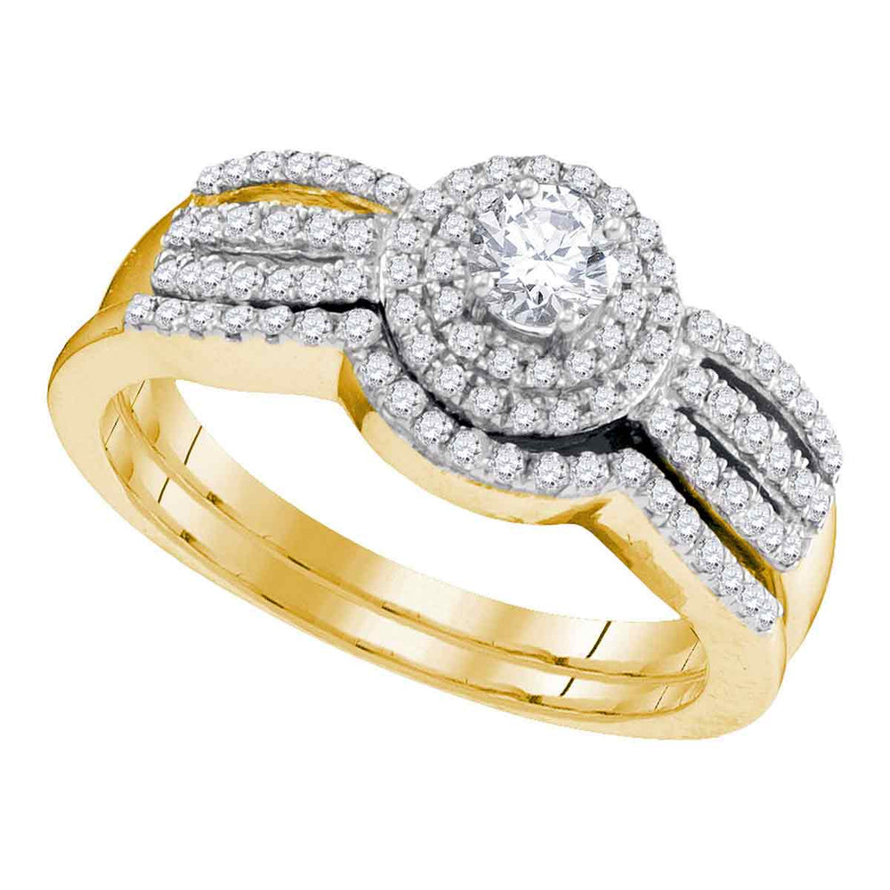 10kt Yellow Gold Womens Round Diamond Bridal Wedding Engagement Ring Band Set 1/2 Cttw