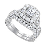 14kt White Gold Womens Princess Diamond Bridal Wedding Engagement Ring Band Set 2.00 Cttw