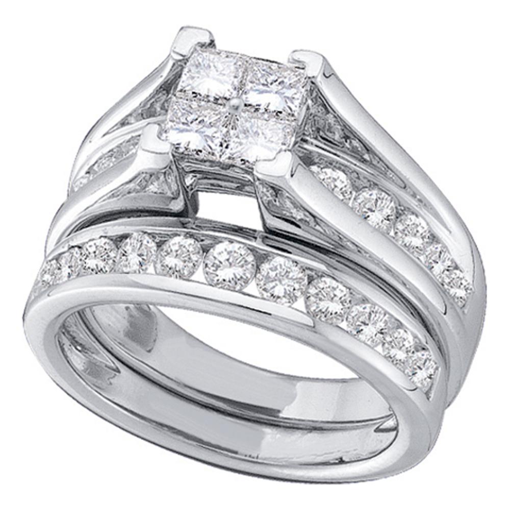 14kt White Gold Womens Princess Diamond Bridal Wedding Engagement Ring Band Set 1/2 Cttw