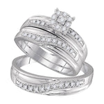 10kt White Gold His & Hers Round Diamond Solitaire Matching Bridal Wedding Ring Band Set 1/3 Cttw