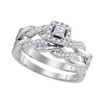 10k White Gold Princess Diamond Womens Halo Bridal Wedding Engagement Ring Band Set 1/3 Cttw